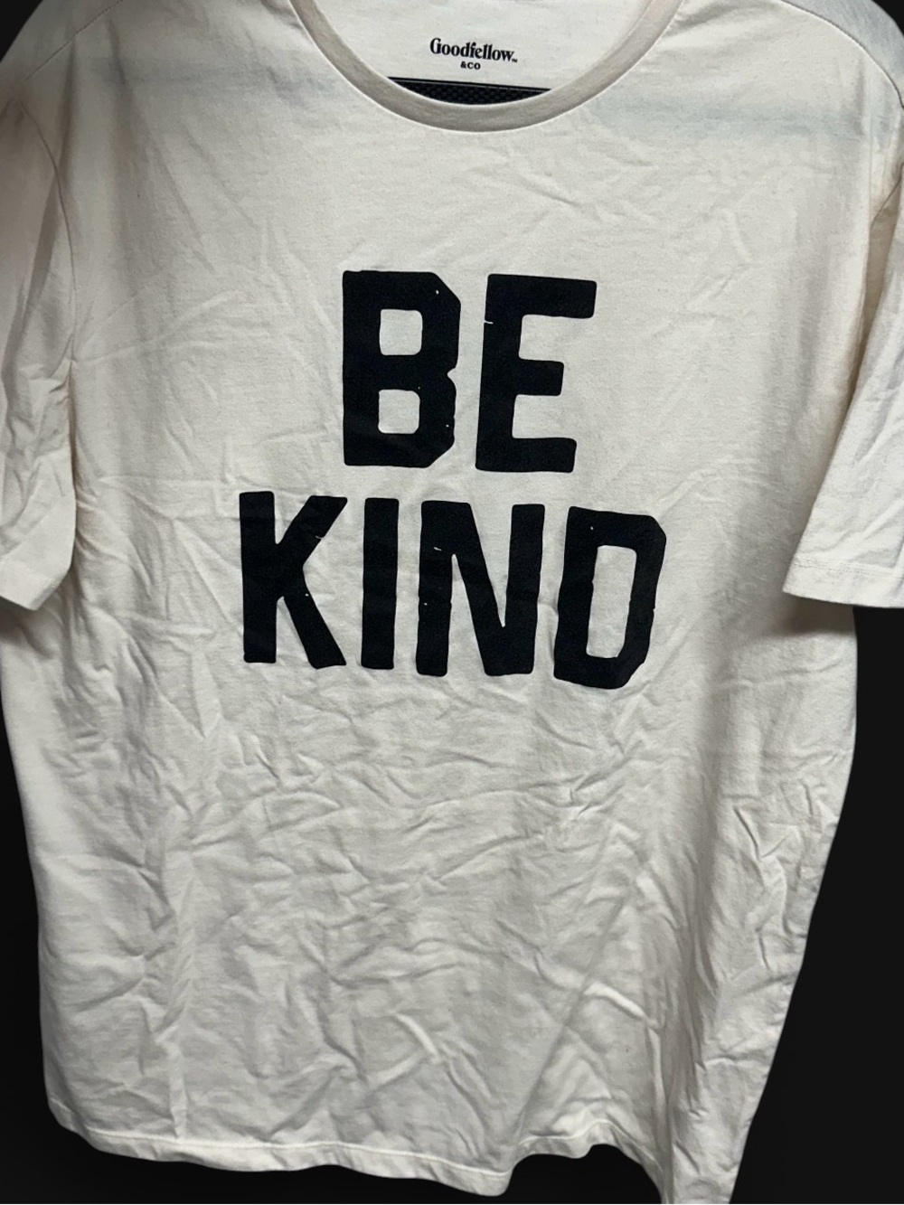 Goodfellow & Co White Short Sleeve Tee with Black "BE KIND" Graphic